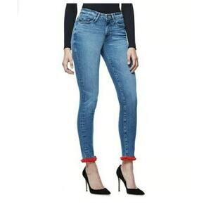GOOD AMERICAN NWT Good Legs High Rise Red Pom Pom Jeans // 18